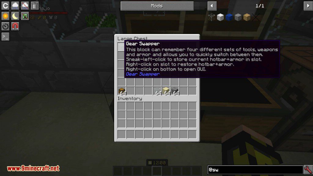 Gear Swapper Mod 1.12.2, 1.11.2 (Easily Switch Between Different Sets of Hotbar) 2