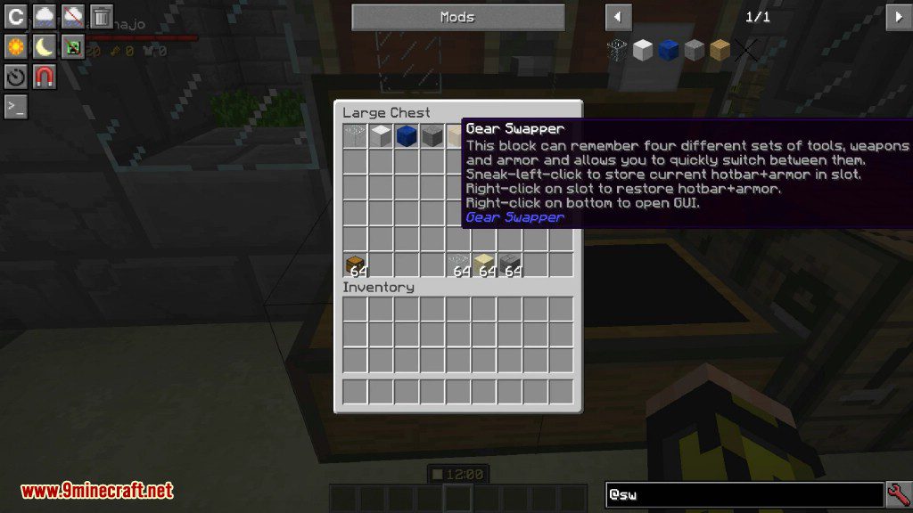 Gear Swapper Mod 1.12.2, 1.11.2 (Easily Switch Between Different Sets of Hotbar) 4