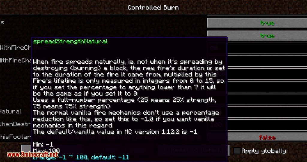 Controlled Burn Mod 1.12.2 (Control Fire Speeds And Conditions) 11