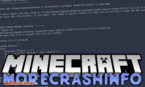 MoreCrashInfo Mod (1.19.3, 1.18.2) – Display More Info in the Crash Report Thumbnail