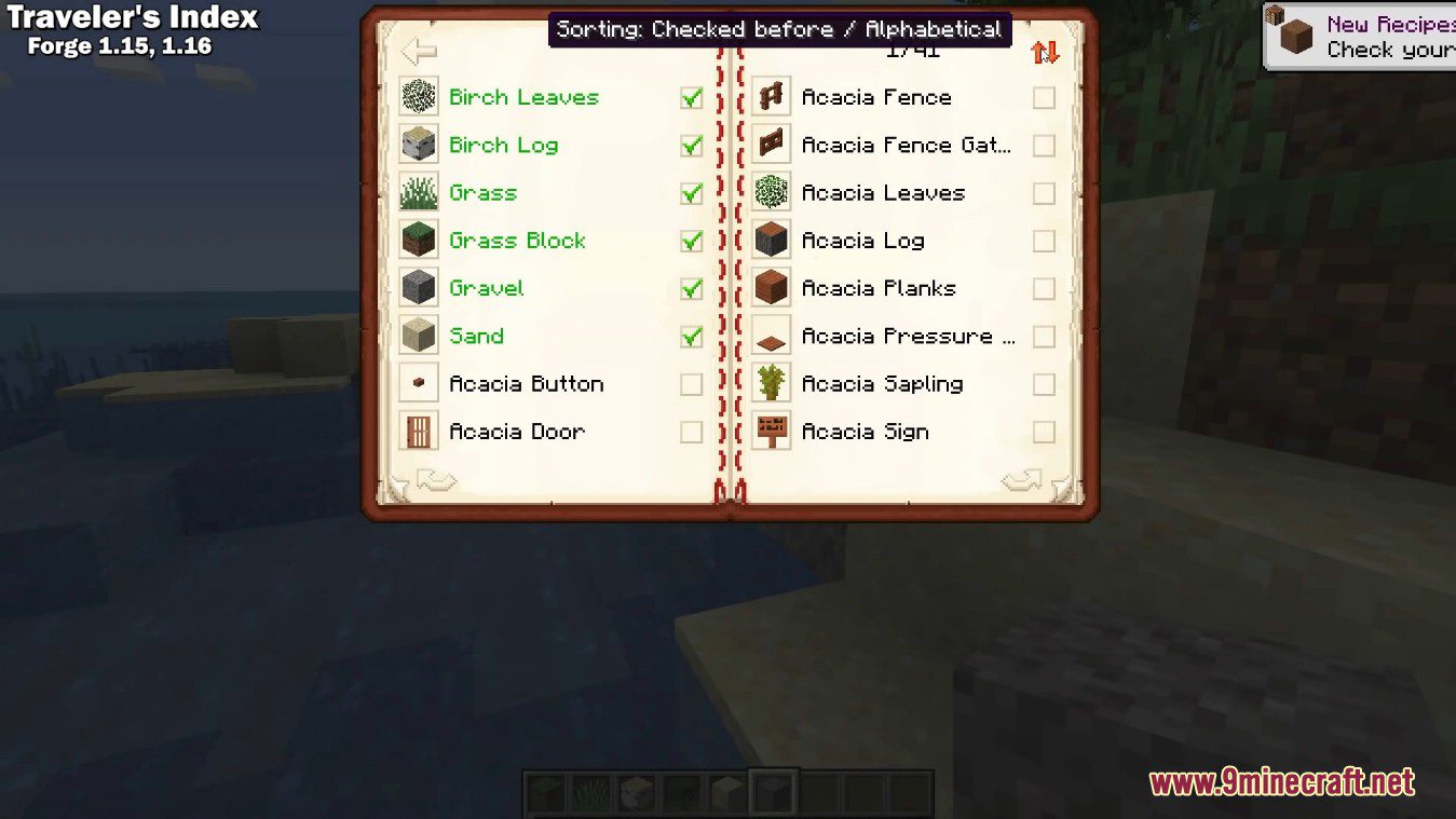 Traveler's Index Mod (1.16.5, 1.15.2) - Know Which Blocks You Have Collected So Far 4