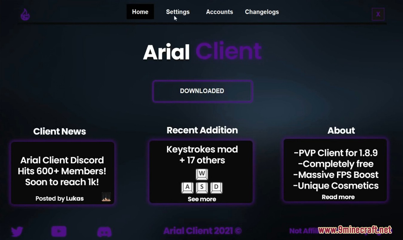 Arial Client Launcher (1.8.9) - No Premium, Portable, Free Playing 3