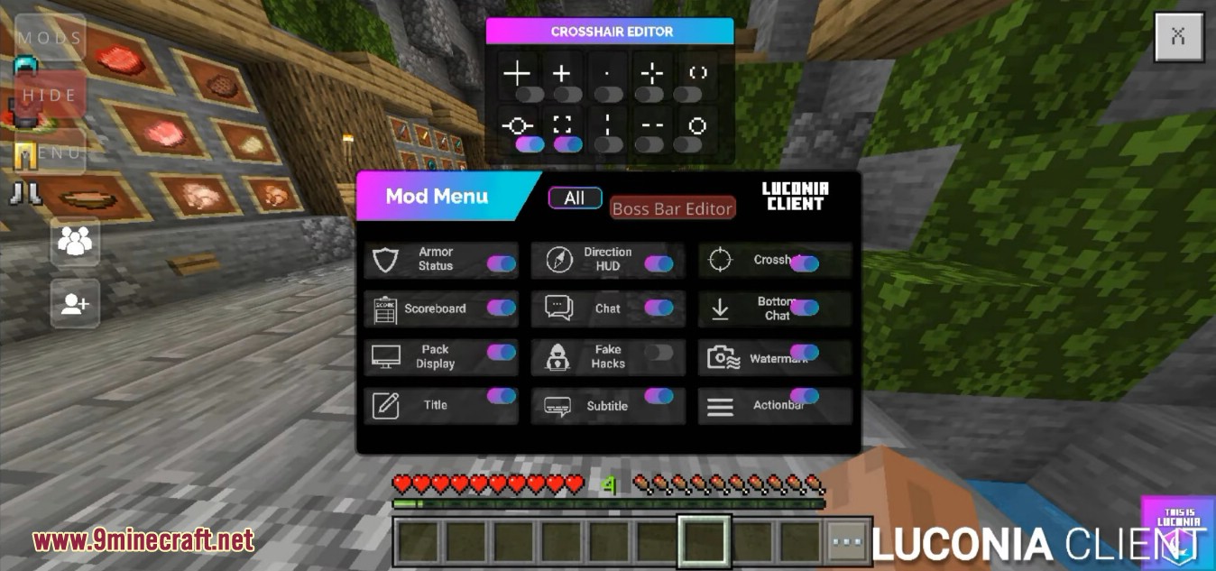 Luconia Client MCPE V3 (1.19) - Lunar's Mod Menu, Crosshair Editor 6