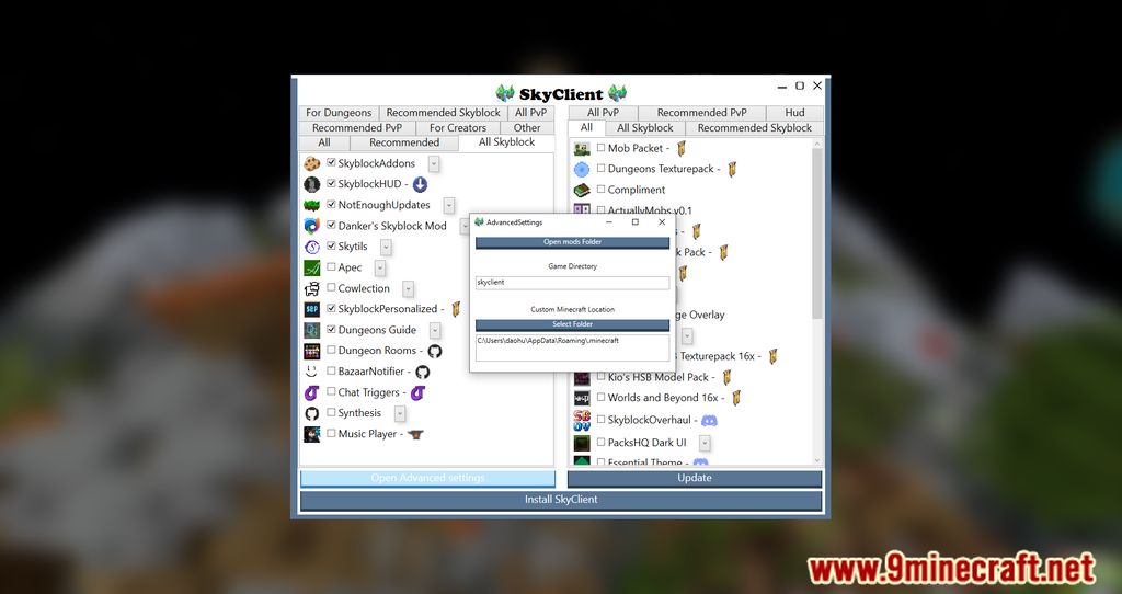 SkyClient (1.8.9) - Automatic SkyBock Mods Installer 4