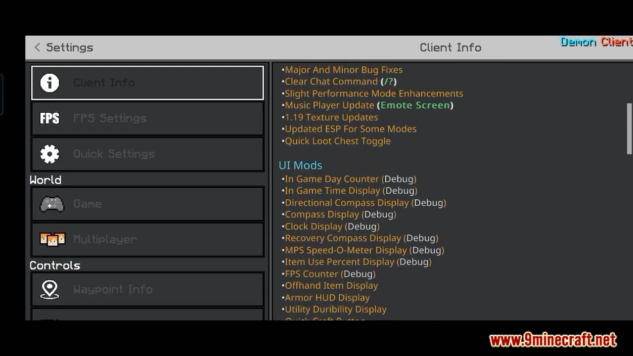 Demon Client (1.19, 1.18) - Advanced X-Ray, Invisilbe Player Viewer, FPS Boost 7