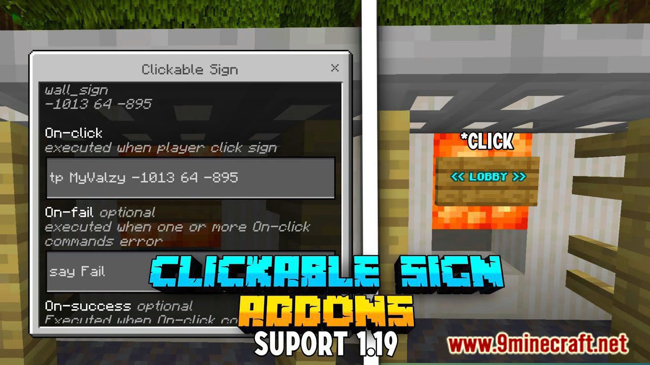 Clickable Sign Addon (1.19, 1.18) - MCPE/Bedrock Mod 1