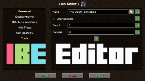 IBE Editor Mod (1.20.4, 1.19.4) – Make Crazy Weapons and Items Thumbnail