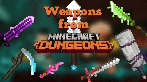 Weapons from Minecraft Dungeons Addon (1.20, 1.19) – MCPE/Bedrock Mod Thumbnail