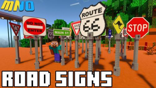 Road Signs & Traffic Lights Addon (1.19) – MCPE/Bedrock Mod Thumbnail