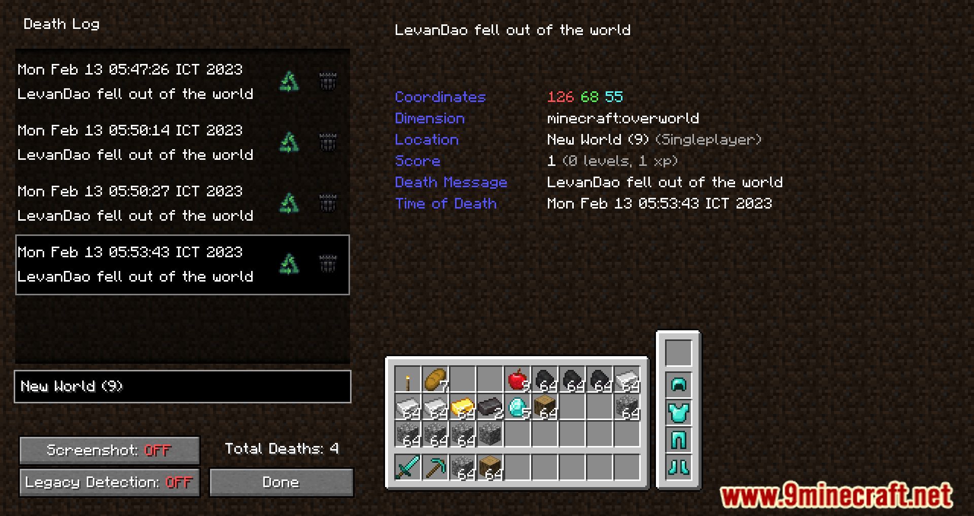 DeathLog Mod (1.20.4, 1.19.4) - Tracks Your Deaths In All Worlds 8