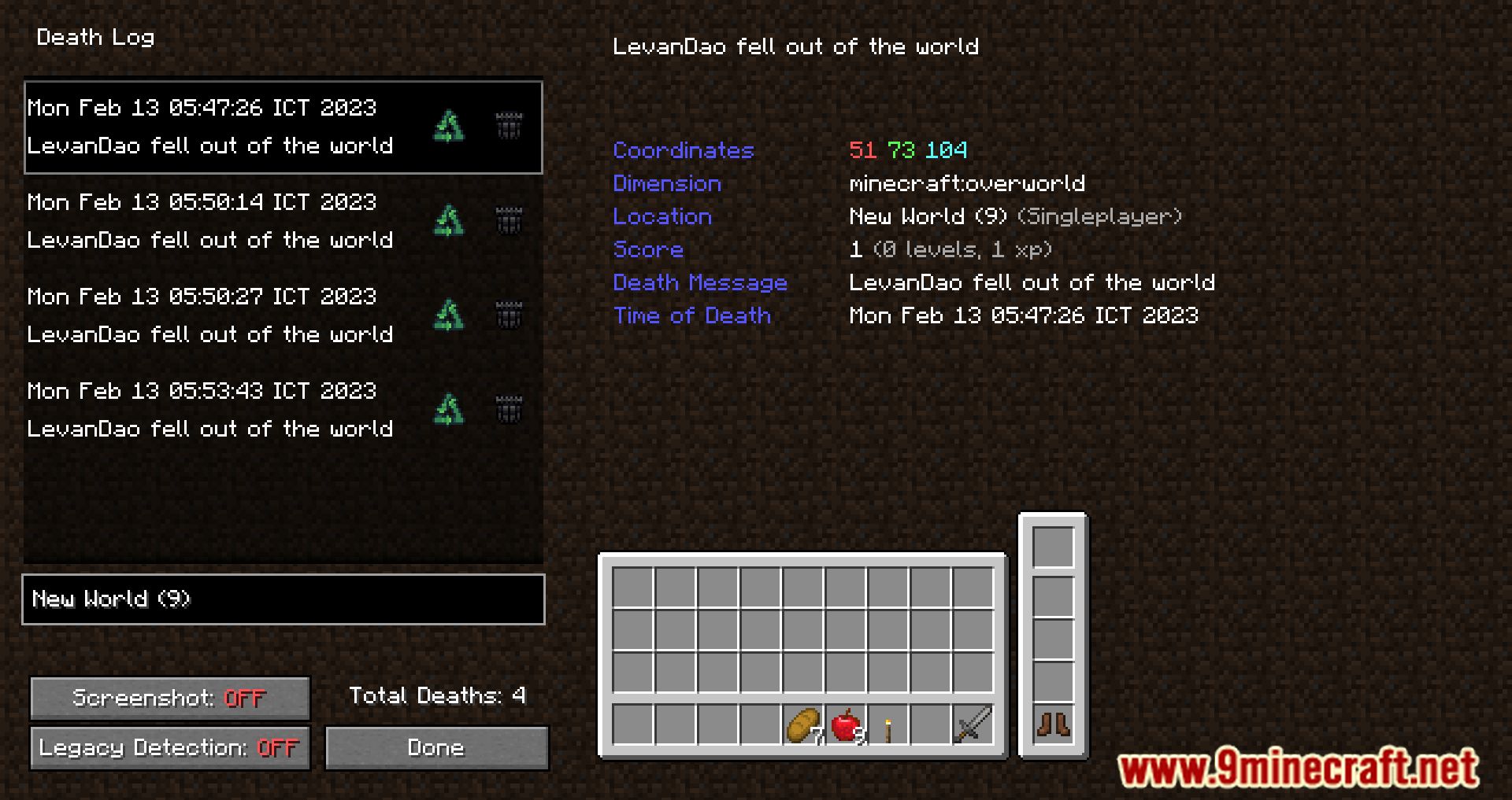 DeathLog Mod (1.20.4, 1.19.4) - Tracks Your Deaths In All Worlds 11