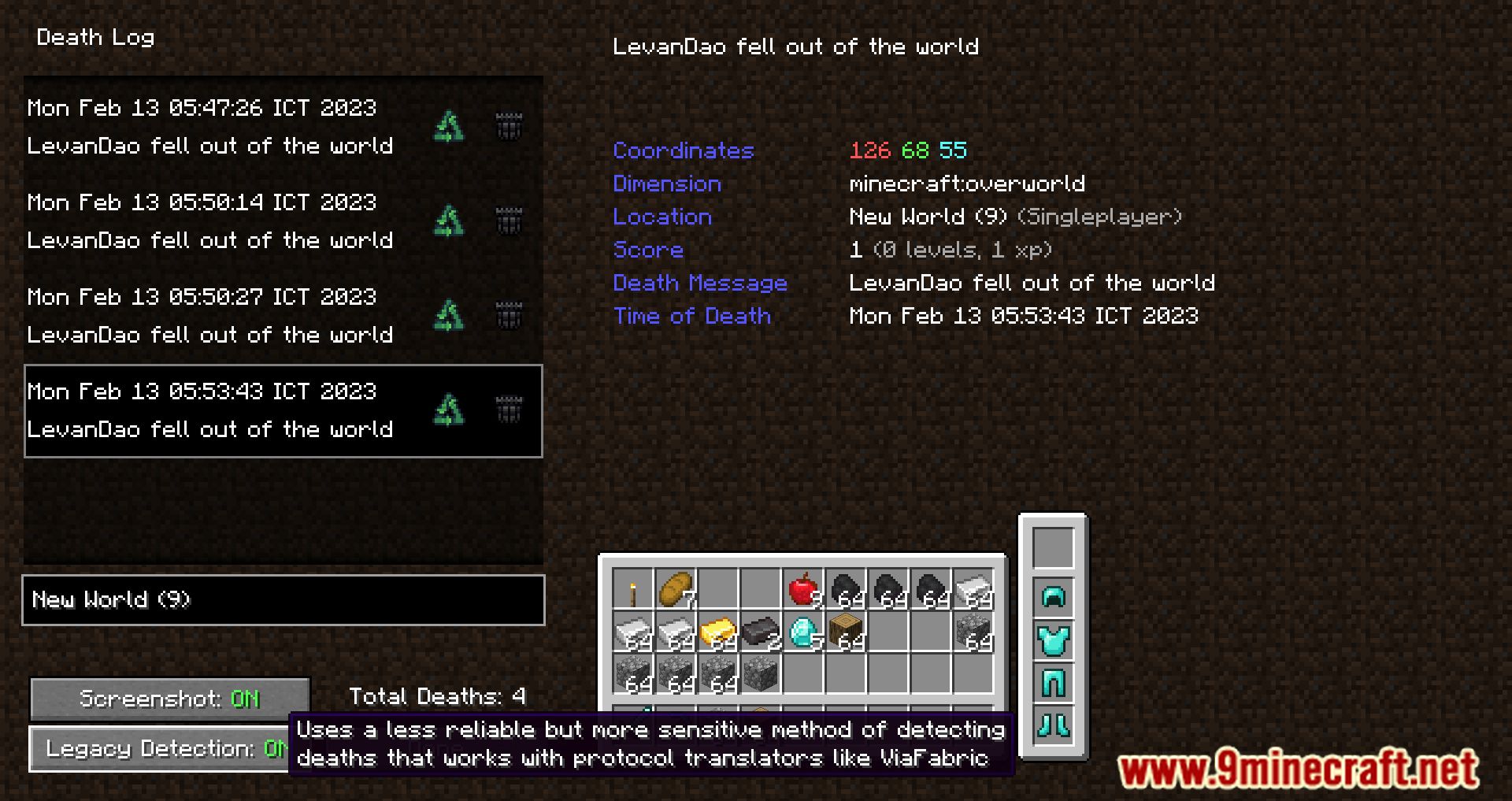 DeathLog Mod (1.20.4, 1.19.4) - Tracks Your Deaths In All Worlds 9