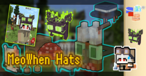 Meowhen Hats Addon (1.20, 1.19) – MCPE/Bedrock Cosmetics Mod Thumbnail