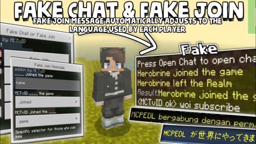 Fake Chat & Fake Join Addon (1.20, 1.19) – MCPE/Bedrock Mod Thumbnail