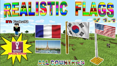 Realistic Flags Addon (1.20, 1.19) – MCPE/Bedrock Mod Thumbnail