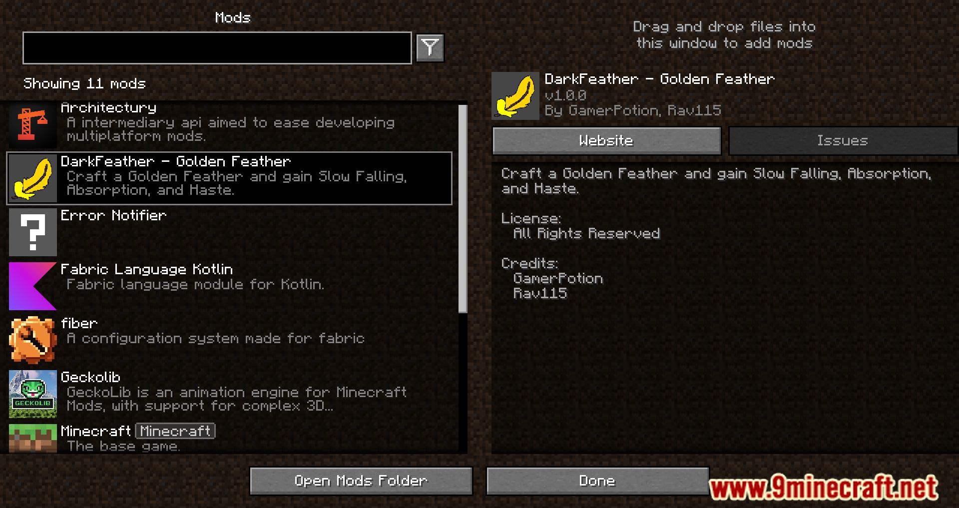 DarkFeather Mod (1.21.1, 1.20.1) - Golden Feather 2