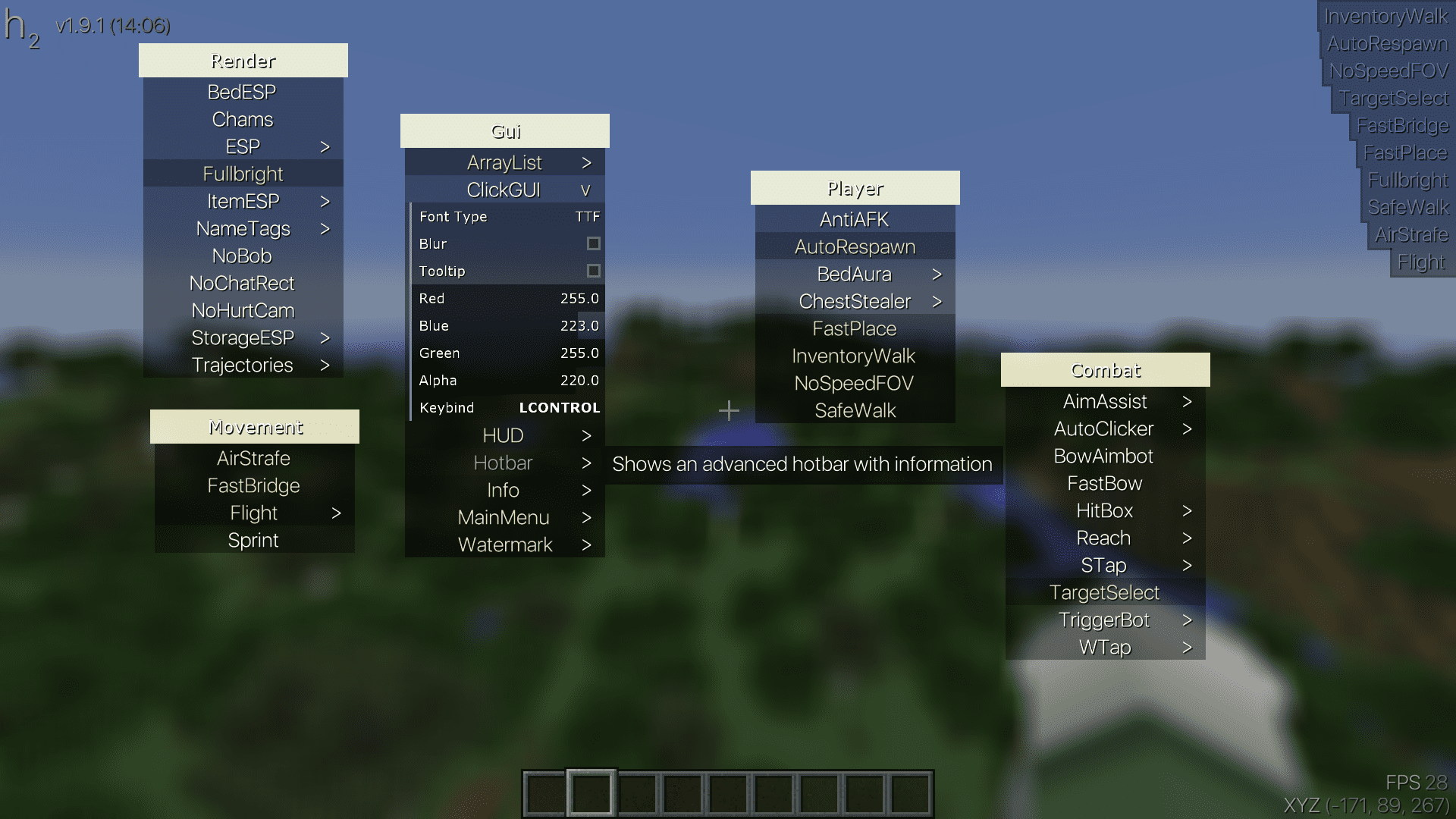 Hydrogen Client Mod (1.8.9) - A Forge Based Ghost Client 3