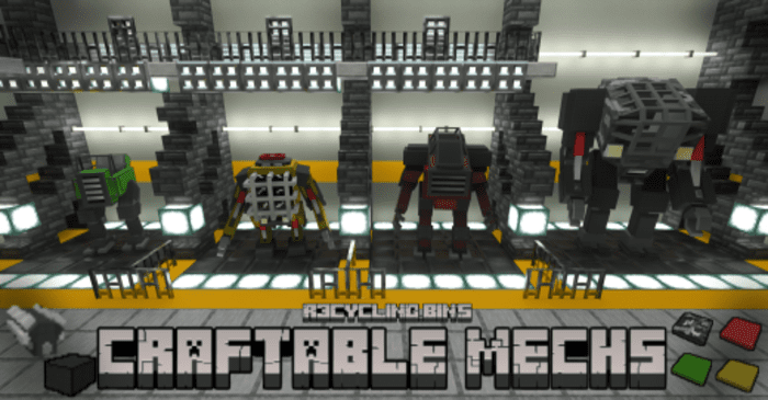 Custom Craftable Mech Vehicles, Equipment, & Weapons Addon (1.20) - MCPE/Bedrock Mod 1