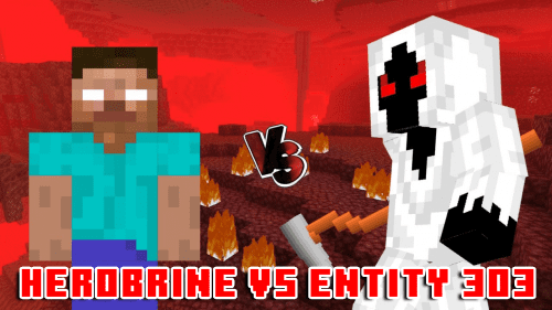 Herobrine vs Entity 303 Addon (1.20, 1.19) – MCPE/Bedrock Mod Thumbnail