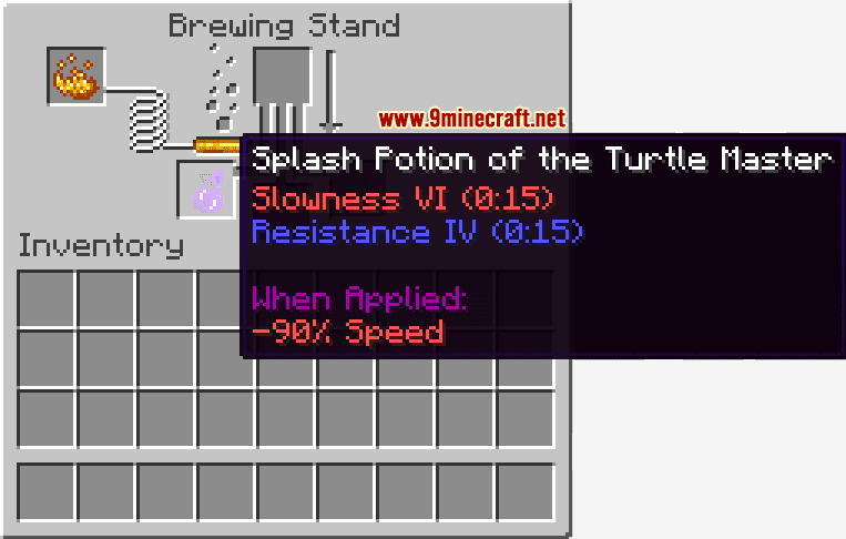 Splash Potion of the Turtle Master (0:15 - Slowness VI, Resistance IV) - Wiki Guide 11