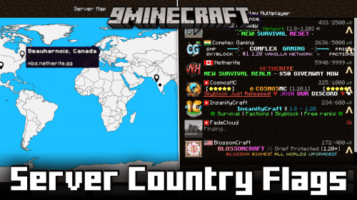 Server Country Flags Mod (1.21, 1.20.1) -Server Location Viewer & Map Display Thumbnail