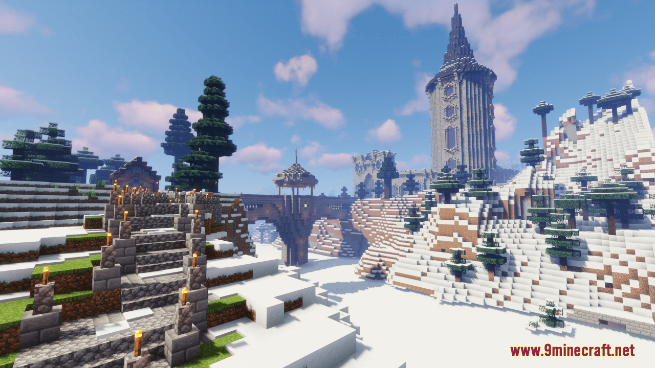 Mountain Castle Monastery Map (1.21.1, 1.20.1) - Snowy Build With Fountain 8