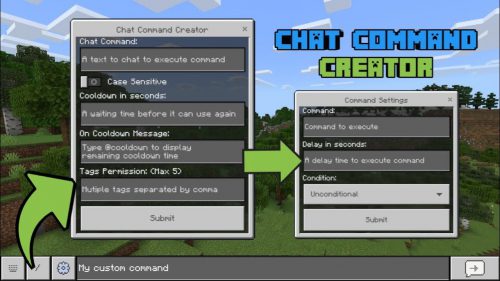 Chat Command Creator Addon (1.20) – MCPE/Bedrock Mod Thumbnail