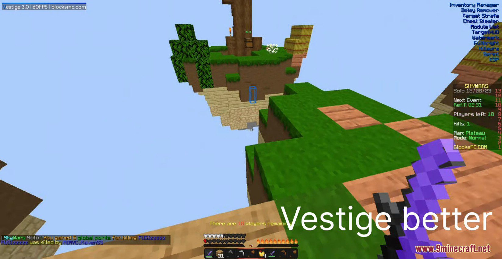 Vestige Client (1.8.9) - Insane Free Client for BlocksMC 9