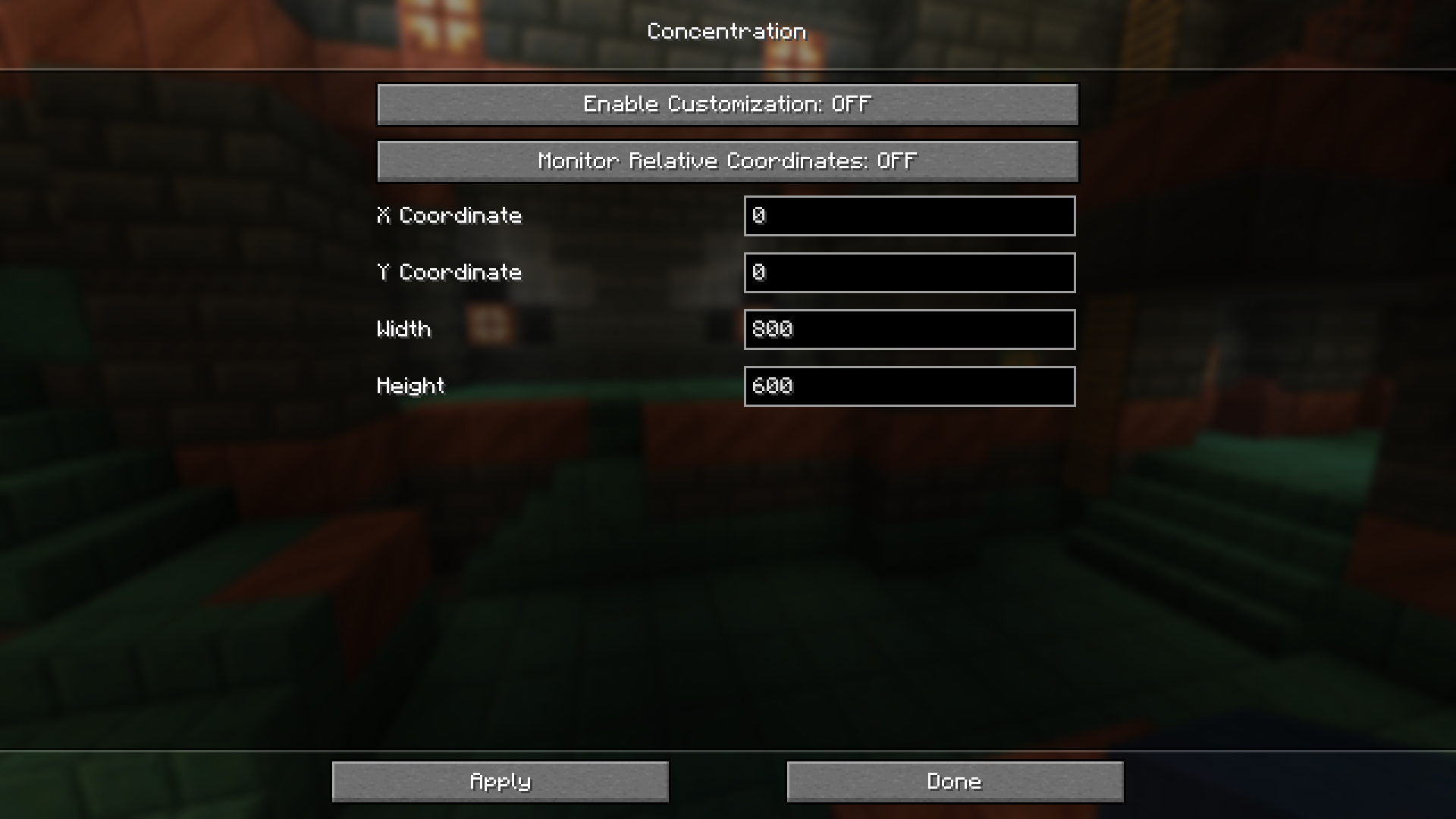 Concentration Mod (1.21.1, 1.20.1) - Borderless Fullscreen 3