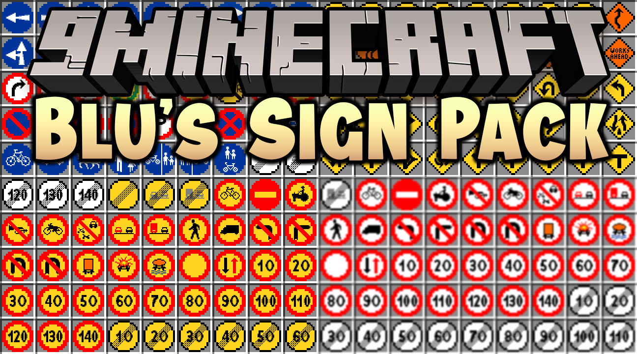 Blu's Sign Pack Mod (1.16.5, 1.12.2) - Collection of Road Signs 1