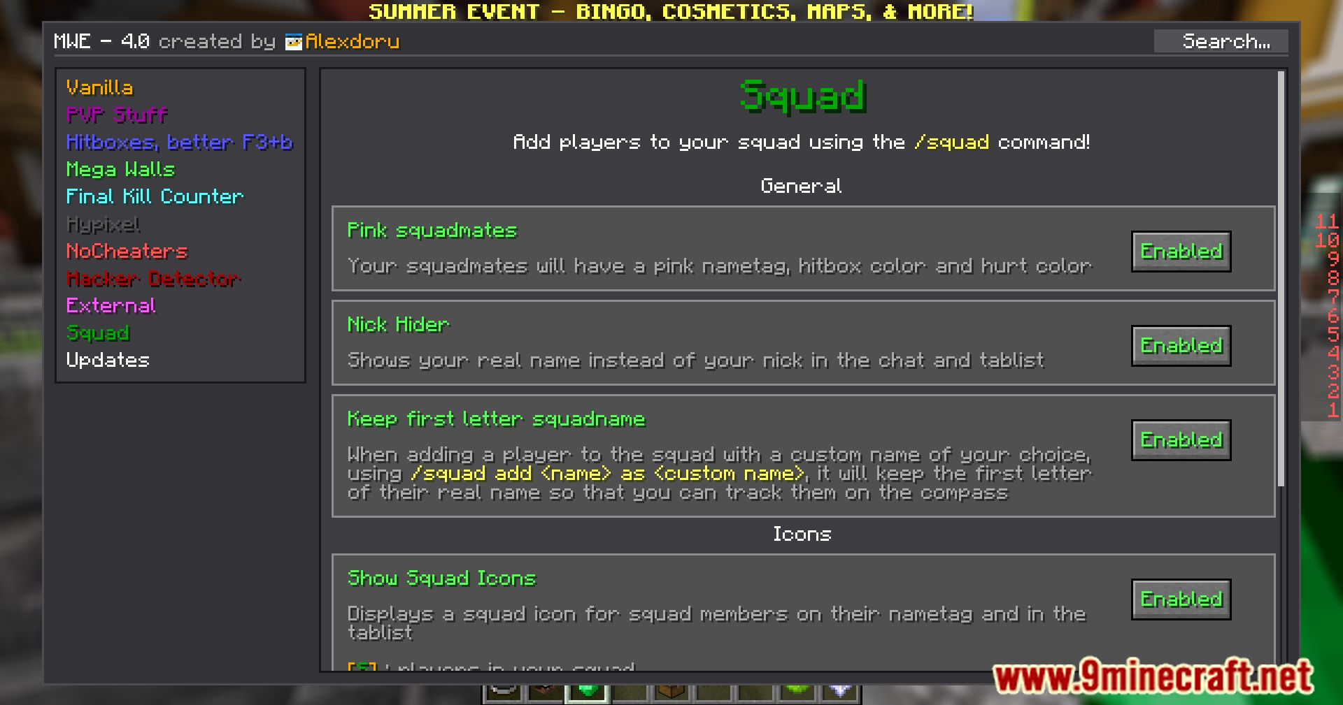 MWE Mod (1.8.9) - Better Chat, Tablist, Squad System 14
