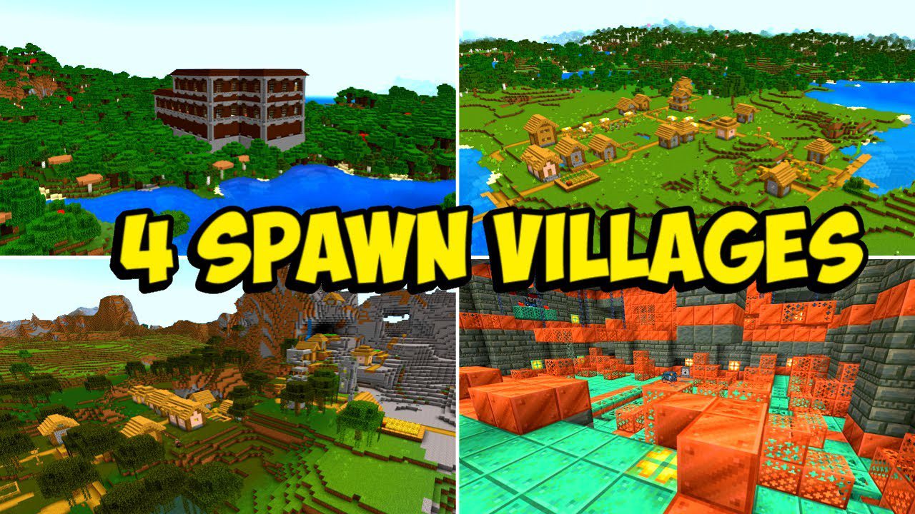 Amazing Spawn Minecraft Seed With 4 Villages (1.21.4, 1.21.1) – Bedrock Edition Thumbnail