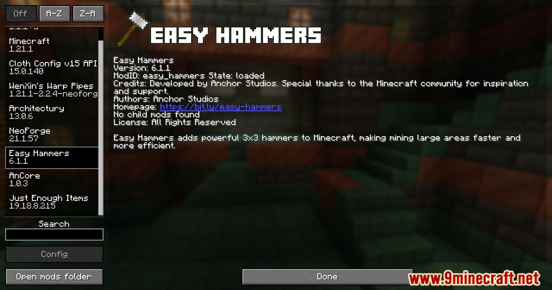 Easy Hammers Mod (1.21.1, 1.20.1) - Efficient 3x3 Mining 2