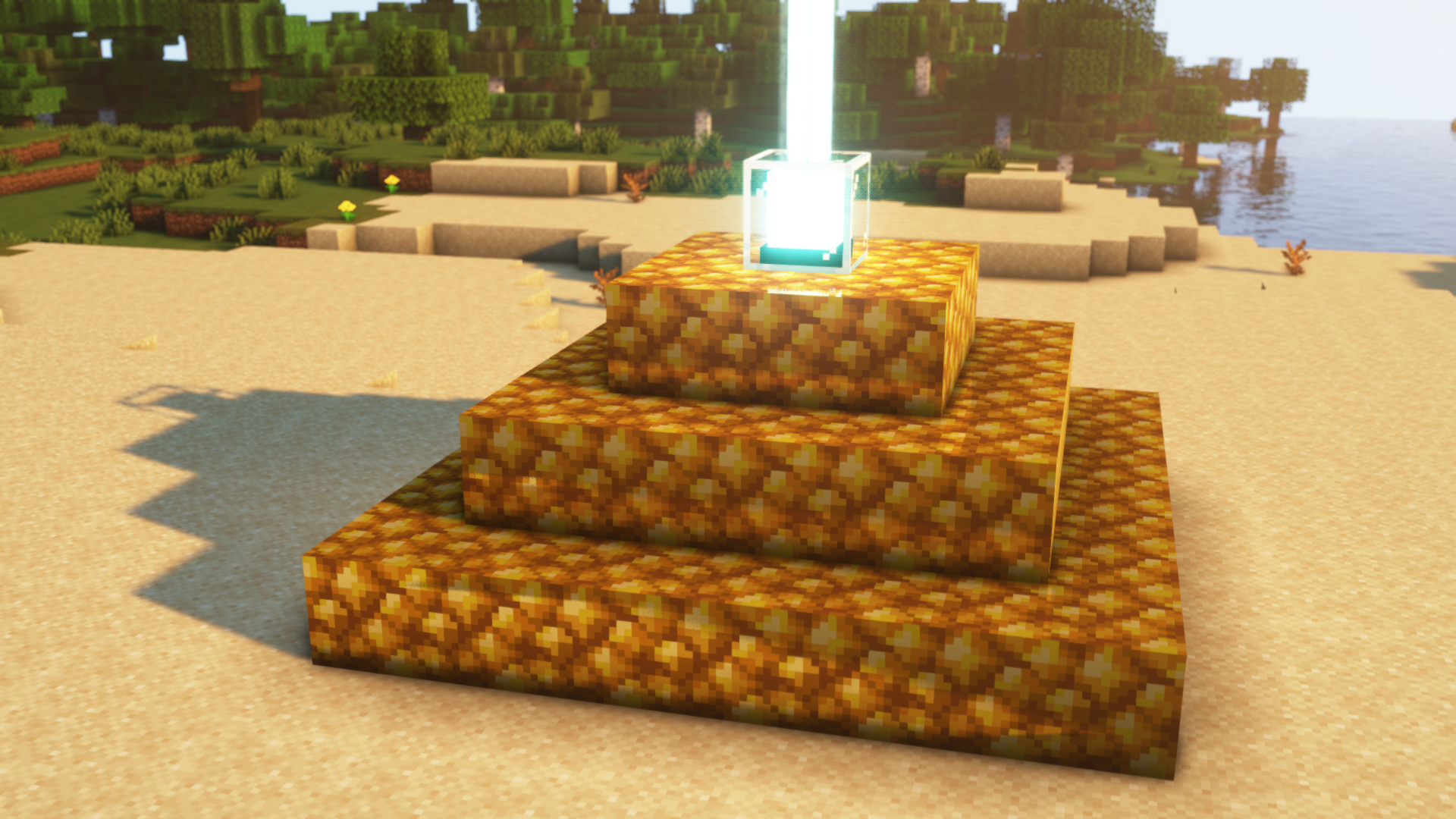 Raw Gold Beacon Base Mod (1.21.1, 1.20.1) - Use Raw Gold Blocks For Beacon Base 3